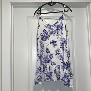 White sundress with blue flowers from Lulus